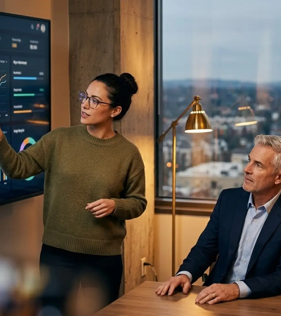 An analyst walks a banker through a deposit dashboard